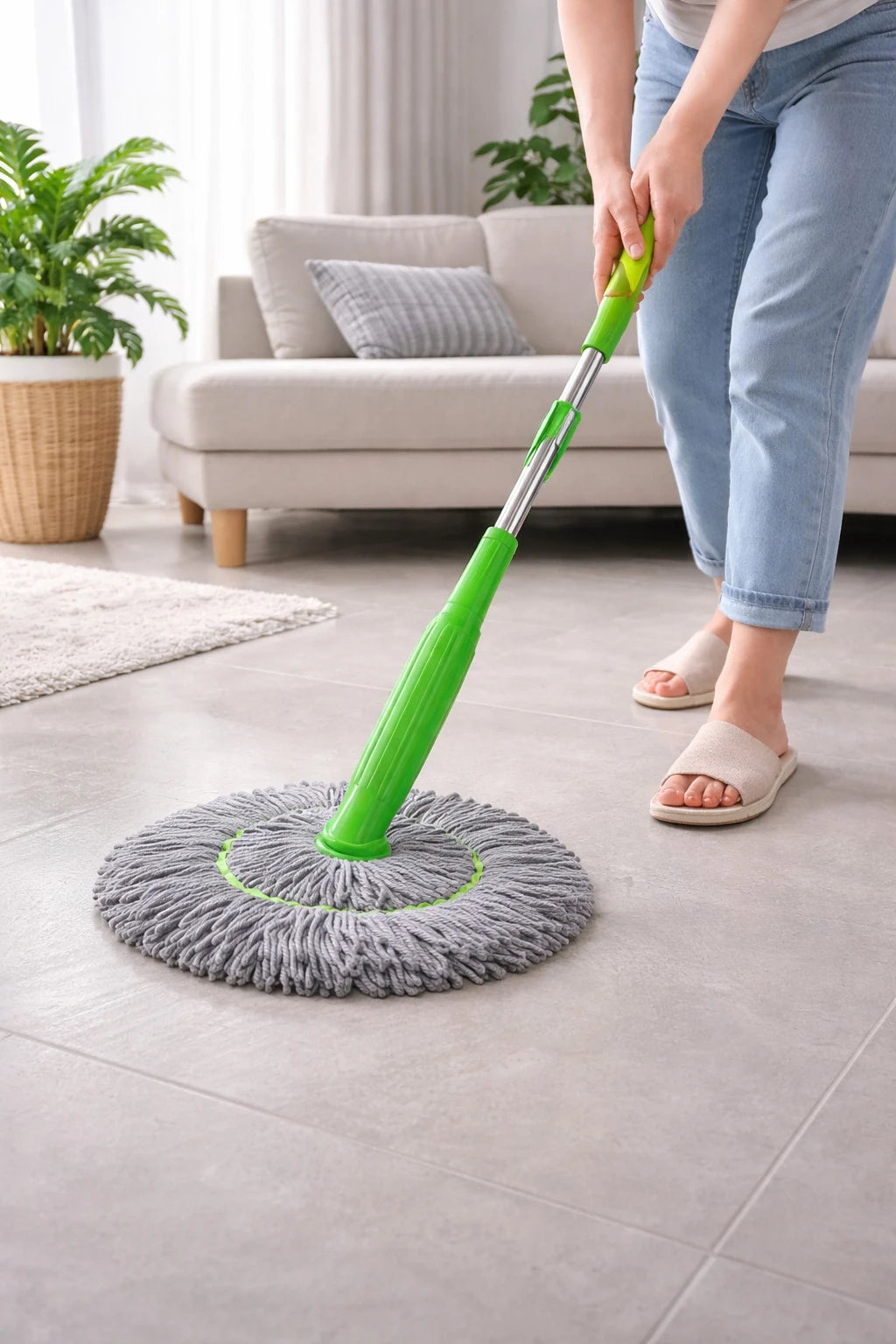 2 in1 Dehydrated Floor Cleaning Mop 360°Rotatable Self Wringing Twist Adjustable Microfibre Wet and Dry Brush - M